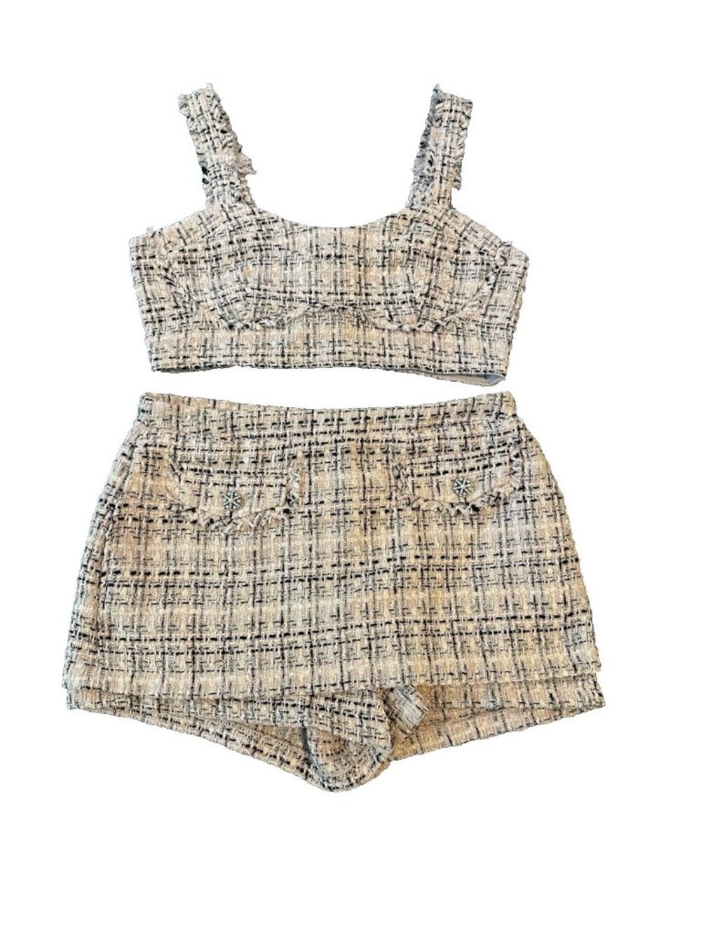 Wild Fable Tweed 2 Piece Matching Set M Pink Boucle Crop Top Shorts Coquette 90s